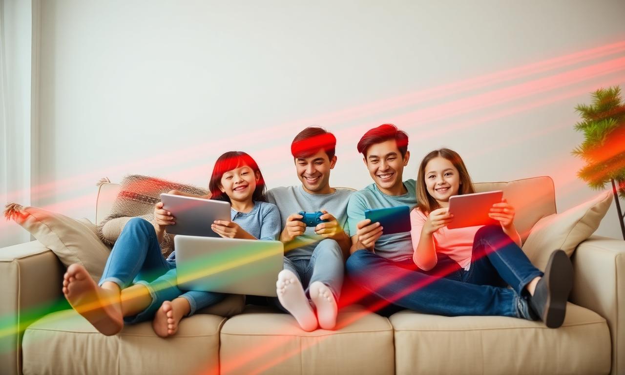 Family enjoying fast home internet